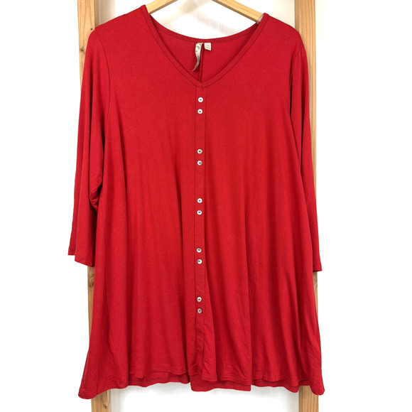 Comfy USA Tops - Comfy USA Red 3/4 Sleeve 10 Button Design Tunic Top #1382 Size 1X